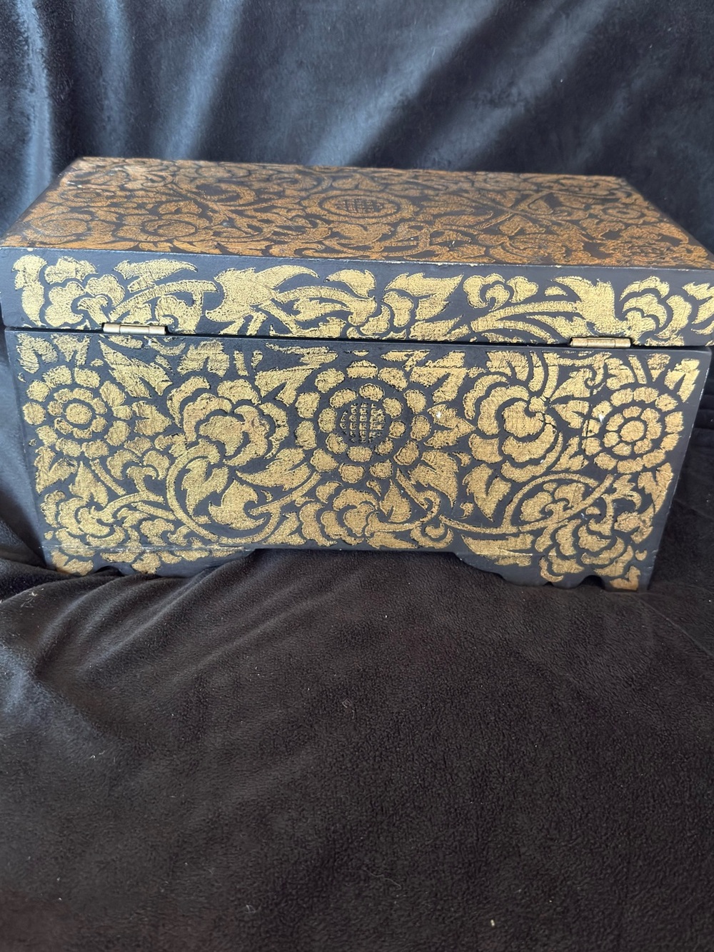Gold Black Floral Jewelry Box - Elegant Vanity Organizer - Picture 2 of 7